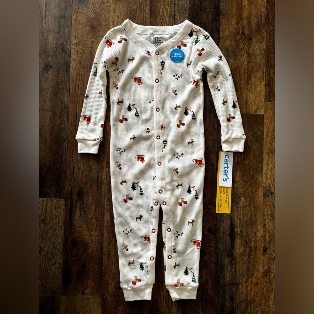 Carter’s One Piece Button Up Thermal Christmas Pajamas 24 months New